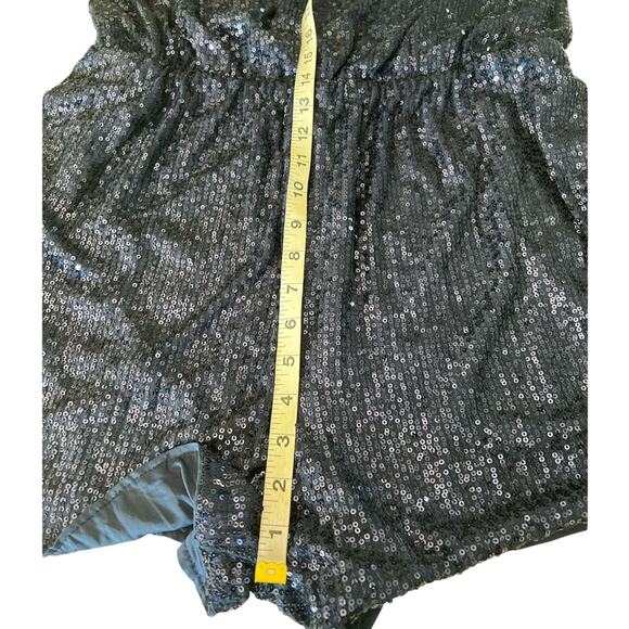 Navy Blue Sequin Knit Romper Woman Size XL Elastic Waist Pockets Lined Clubwear - Picture 11 of 12